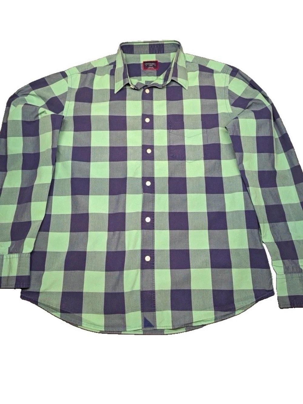 UNTUCKit Mint and Navy Large Check Long-Sleeve Button-Down Shirt